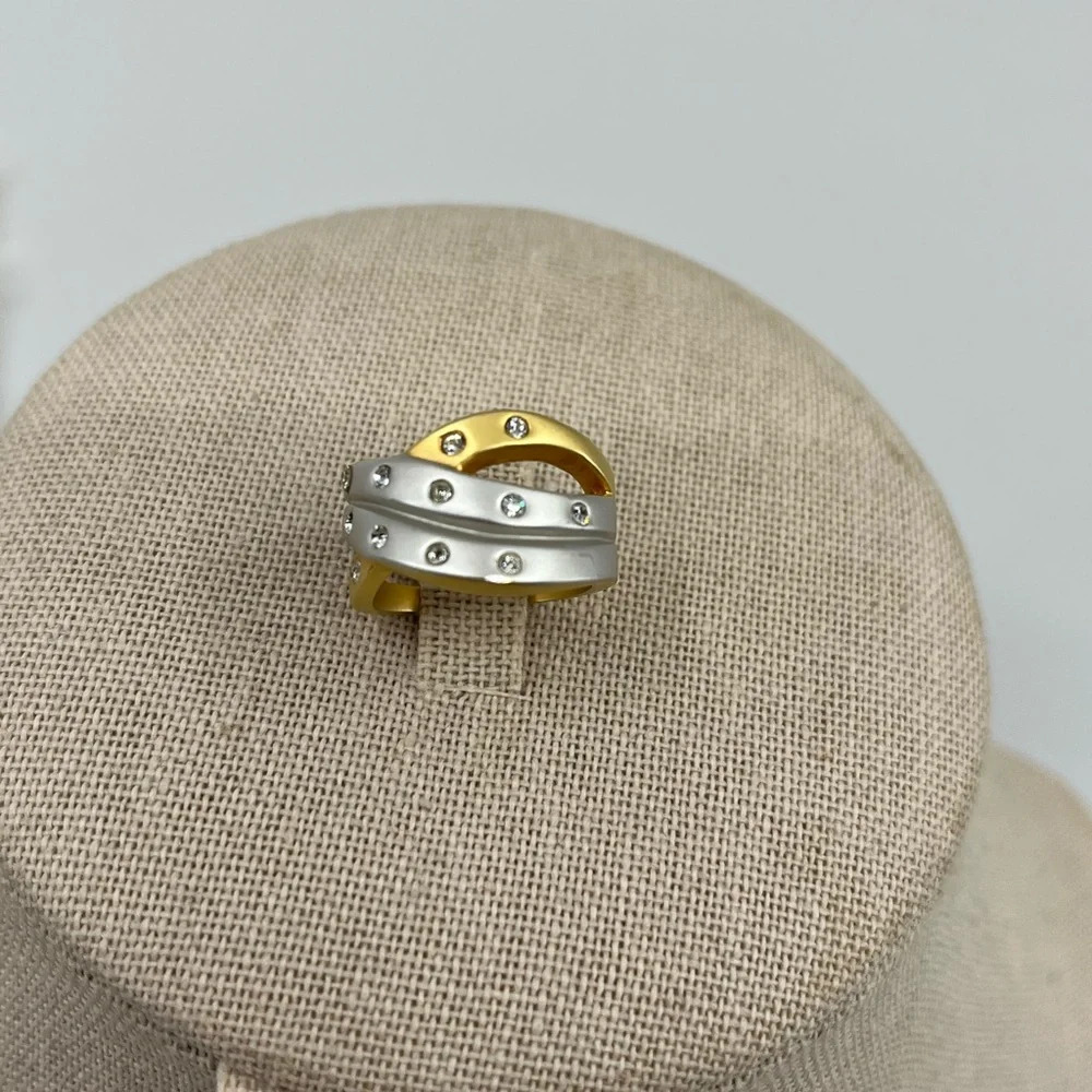 Two-Tone Gold & Silver Crystal Statement Ring, Size 5 - Picture 2 of 12